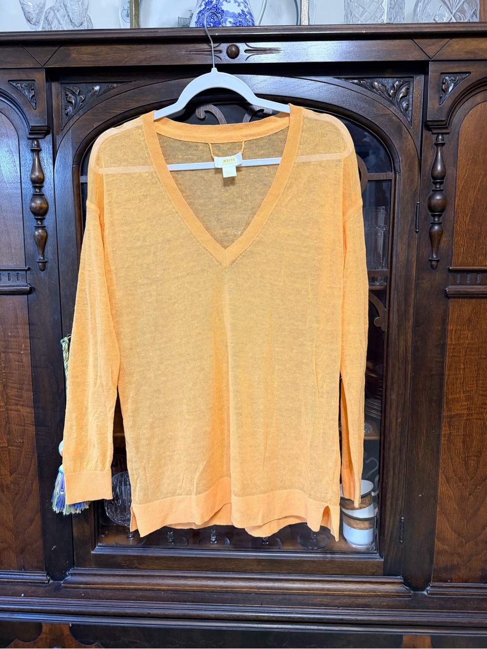Anthropologie Lightweight V-Neck Sweater in Peach-Orange